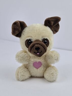 Cute Plush Pug Dog Stuffed Animal Toy w/ Pink Heart Small Soft Puppy 6” EUC